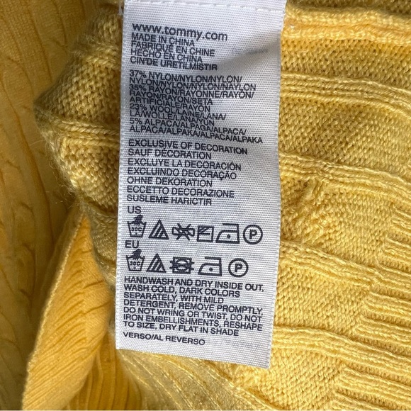 Tommy Hilfiger Womens Wool Alpaca Blend Sweater Fisherman Yellow Sz XL Academia - Picture 8 of 10